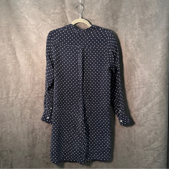 Everlane Polka Dot Dress Navy/White (4) Tie Waist Cupro, Preppy, Minimalist - Picture 12 of 14